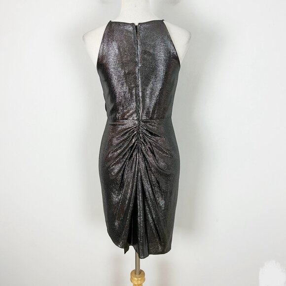 Y2K Vintage Adrianna Papell Shimmer Mini Dress Size 6 Metallic Shimmer Silver Wo - Picture 2 of 5